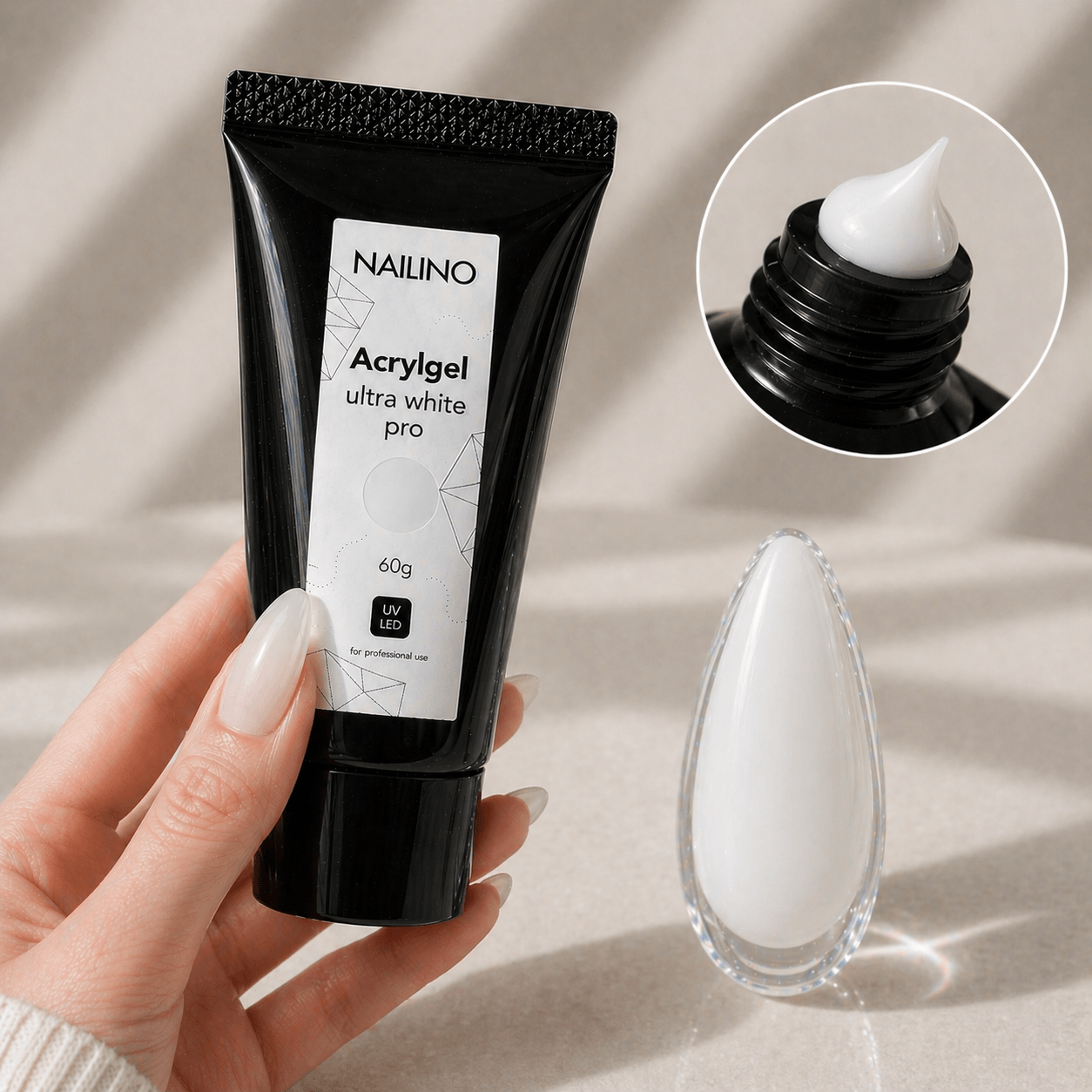 NAILINO Acrylgel Ultra White Pro Tube mit hochglänzendem Inhalt für perfekte French Nails