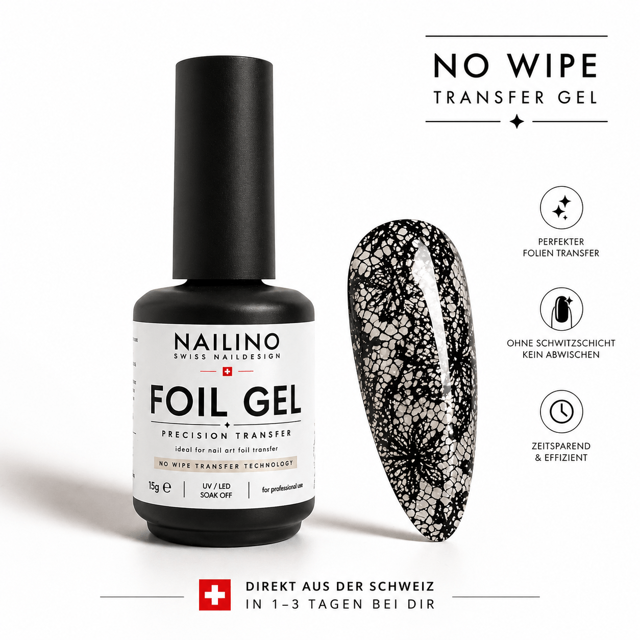NAILINO Foil Gel - Precision Transfer für perfekten Folientransfer ohne Schwitzschicht und sauberes Design.