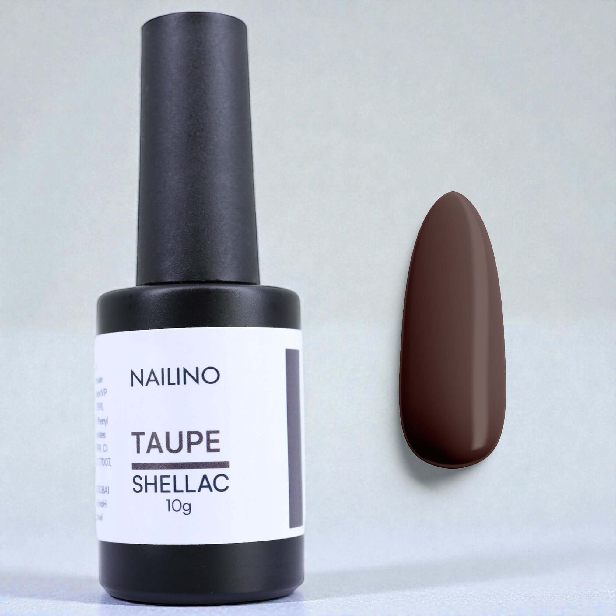 NAILINO Shellac - Taupe Nagellack in 10g Flasche mit farbiger Nagelprobe.
