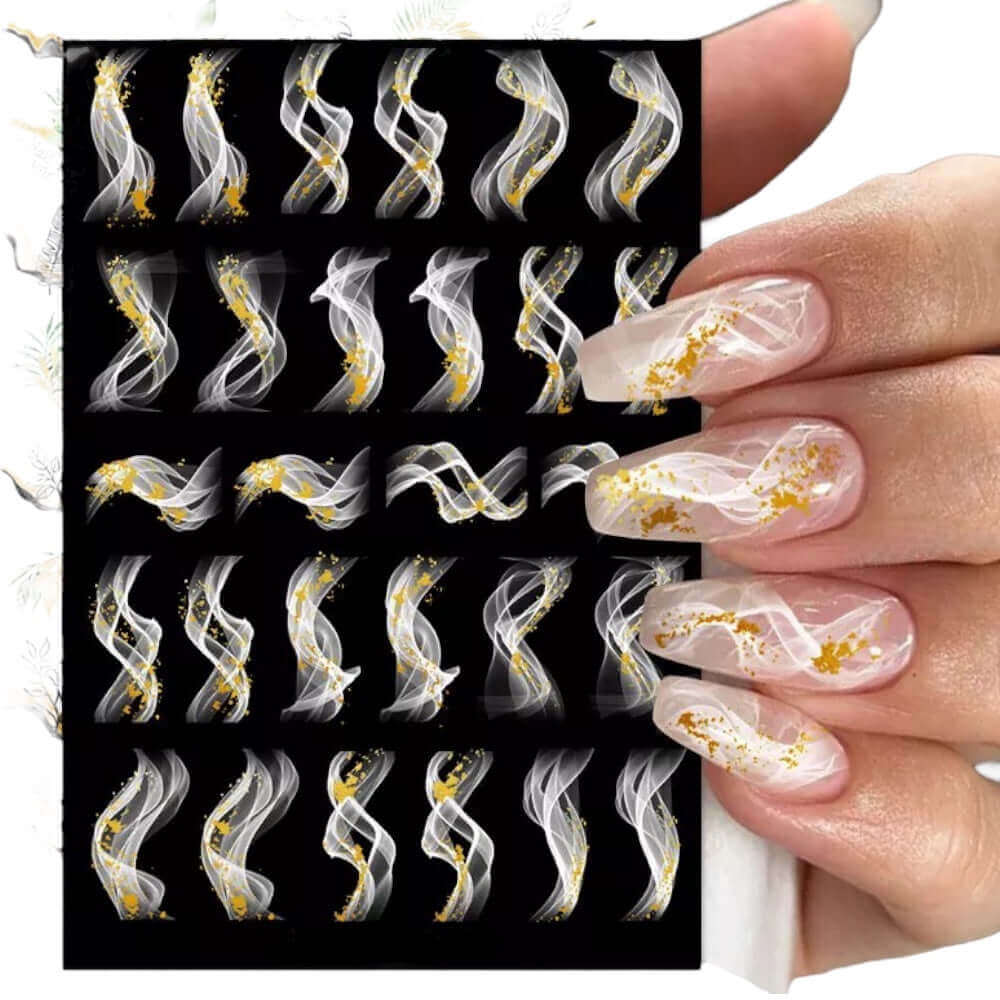 Nagelsticker Weiss - Gold Motiv: 02