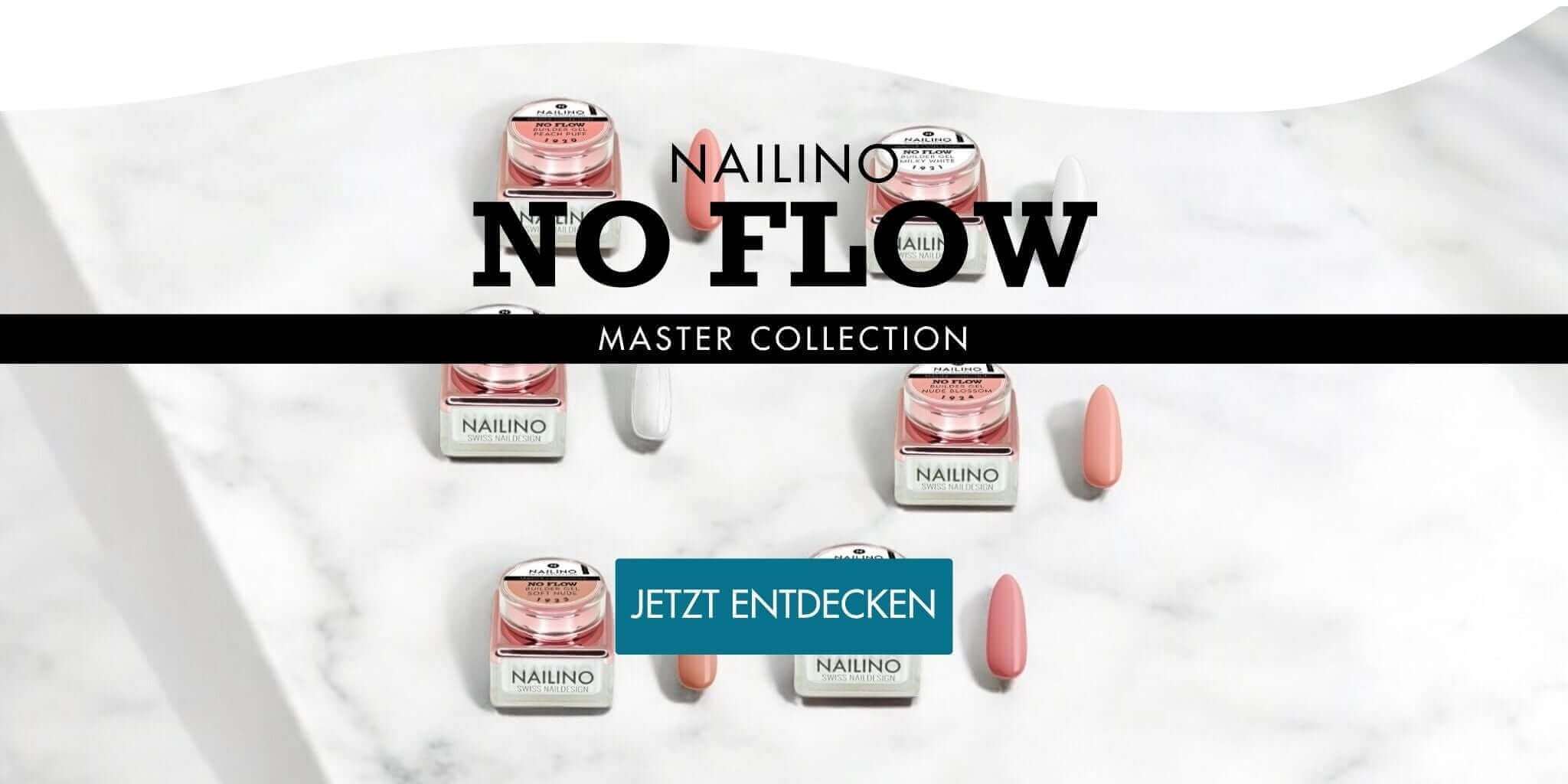 Nailino No Flow Master Collection mit Gel und Nagelspitzen für langanhaltende Nagelqualität.