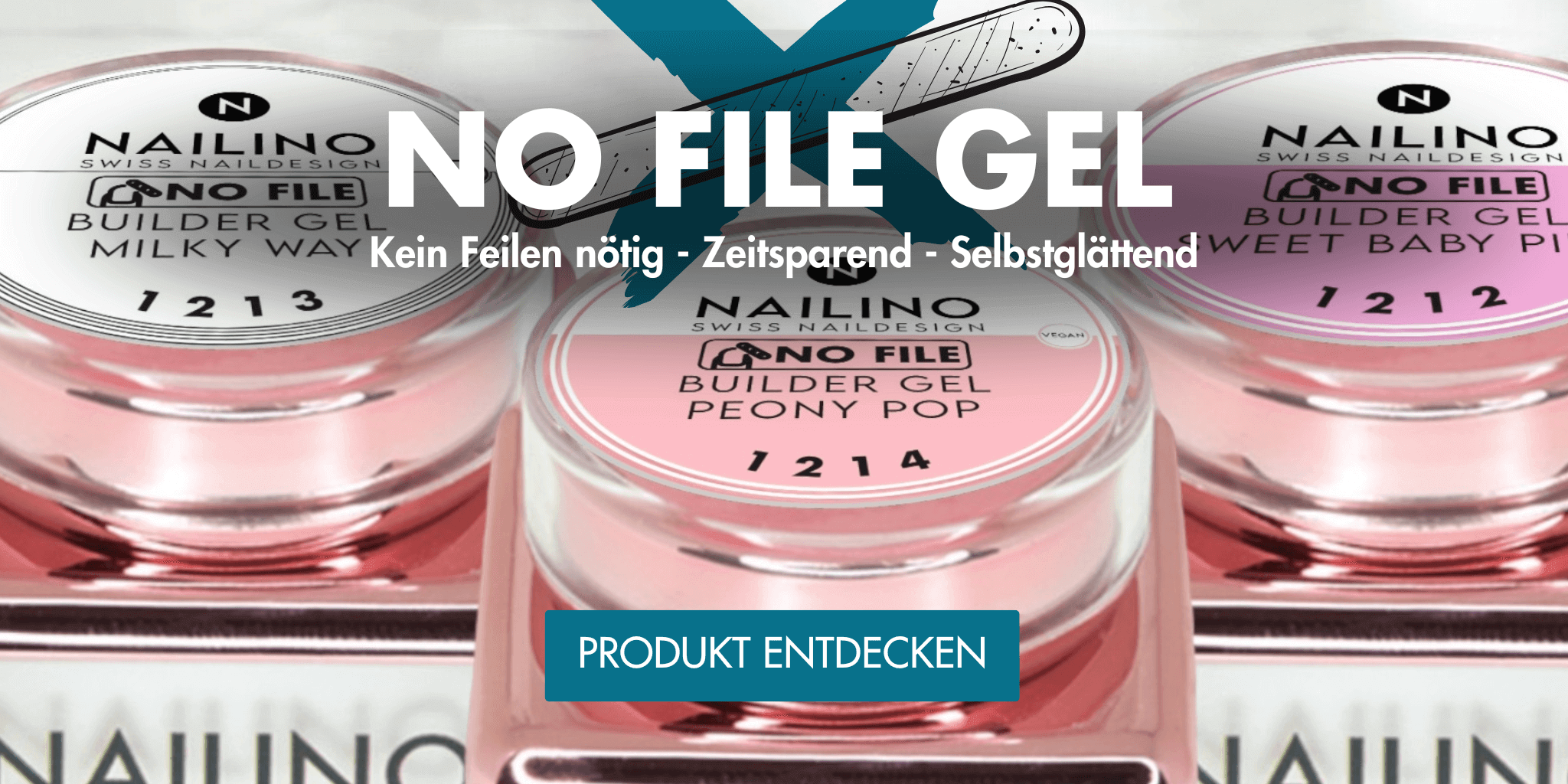 Produktvarianten von No File Gel für feilenfreie Nagelmodellage – Kein Feilen nötig, zeitsparend.
