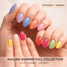 NAILINO Summer Full Collection (12 Farben - limitiert) mit bunten Nagellackfarben in Pastelltönen und kräftigen Nuancen.