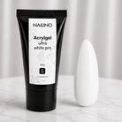 NAILINO Acrylgel Ultra White Pro Tubenbild mit UV LED Anwendung für professionelle Nutzung.