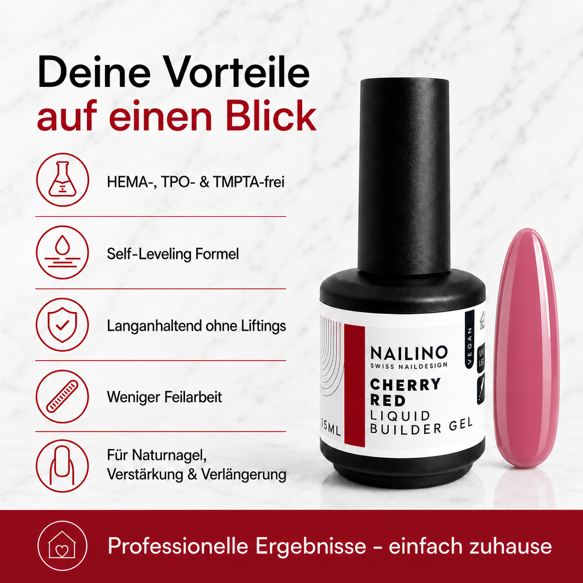 NAILINO Liquid Builder Gel – 4-in-1 Produktgrafik mit Nageltip im Farbton der Referenzmuster