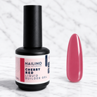 NAILINO Liquid Builder Gel Cherry Red – Produktflasche mit Nageltip im Farbton der Referenzmuster
