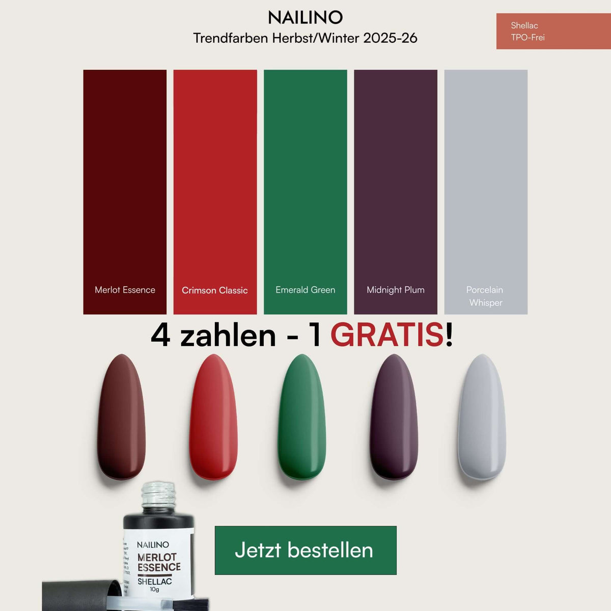 NAILINO Shellac Colors – Autumn/Winter 2025-26 (5 colors – 1 free)