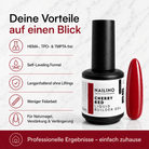 NAILINO Liquid Builder Gel – Cherry Red mit Vorteilen auf einen Blick, inklusive HEMA-frei und self-leveling Formel.