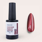 NAILINO Cat Eye Shellac - Copper Ember, 10g Flasche und Nagellack Farbprobe.