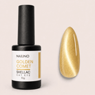 NAILINO Shellac Cat Eye Golden Comet - 10g Nagellack und Farbprobe in luxuriösem Goldton mit Cat-Eye Effekt.