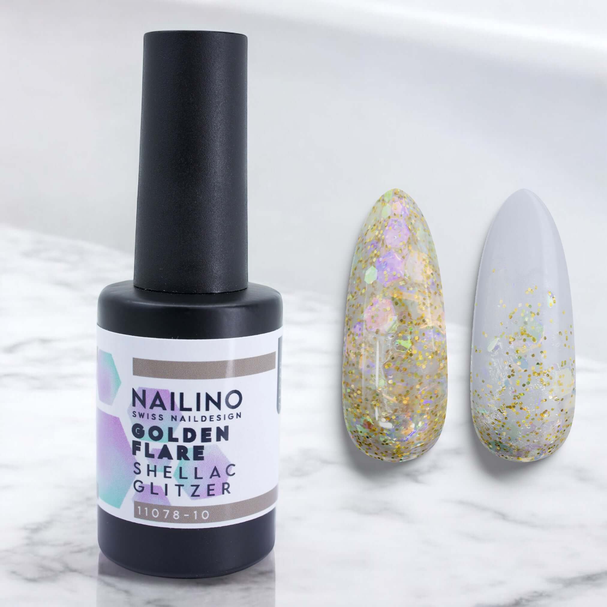 NAILINO Glitzer Shellac – Golden Flare